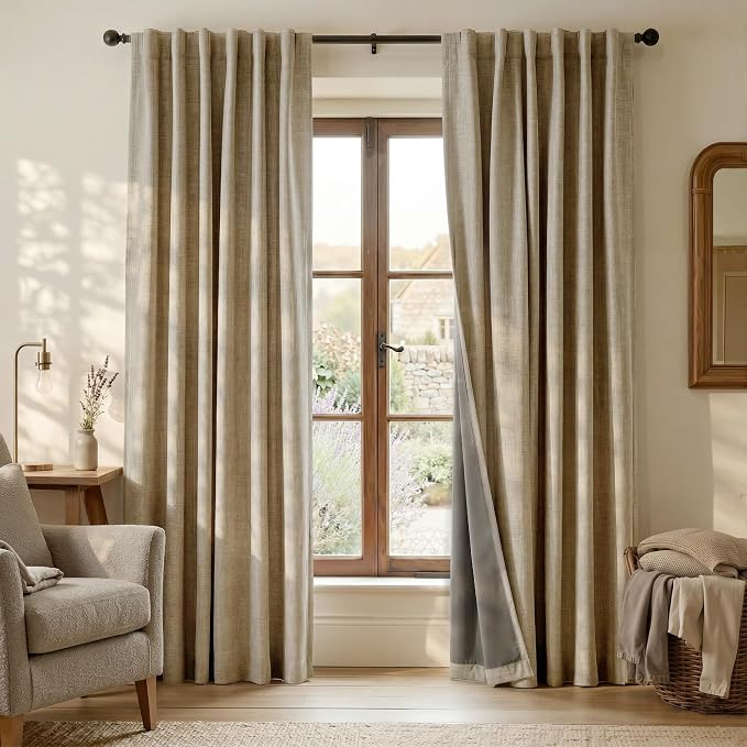 RYB HOME Burlap 100% Blackout Linen Curtains 78 inch Long, Thermal Insulated & by RYBHOME