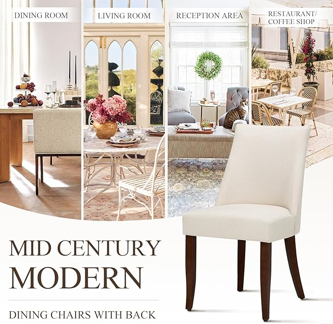 COLAMY Upholstered Dining Chairs Set of 6, Mid Century Modern Kitchen Chairs with Back, Farmhouse Fabric Side Dining Room Chairs with Wood Legs for Dining Room Restaurant, Beige
