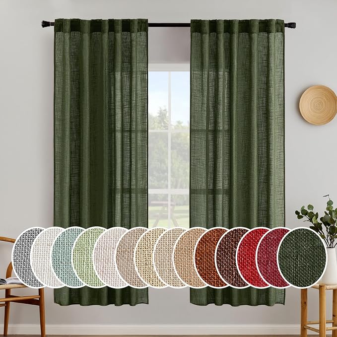 MIULEE Olive Green Linen Curtains 72 Inch Length by MIULEE