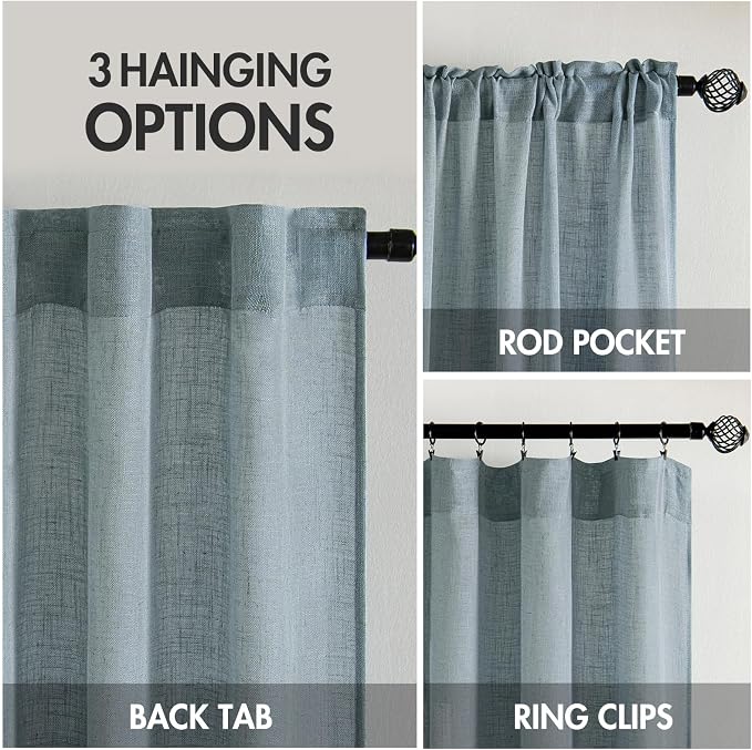 MIULEE Dusty Blue Short Linen Curtains 45 Inch Length 2 Panels - Image 3