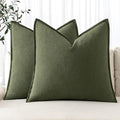 MIULEE Decorative Linen Euro Sham Pillow Covers 24x24 Dark Olive Green Boho by MIULEE