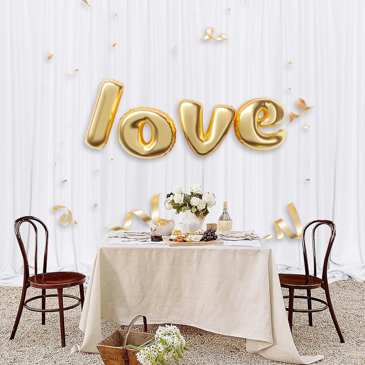 MEETSKY White Backdrop Curtain for Parties Wedding Decor- White Wedding Photography Rod Pocket Backdrop Drapes Panels Polyester Fabric Curtain for Birthday Holiday Party, 5ft x 7ft, 2 Panels