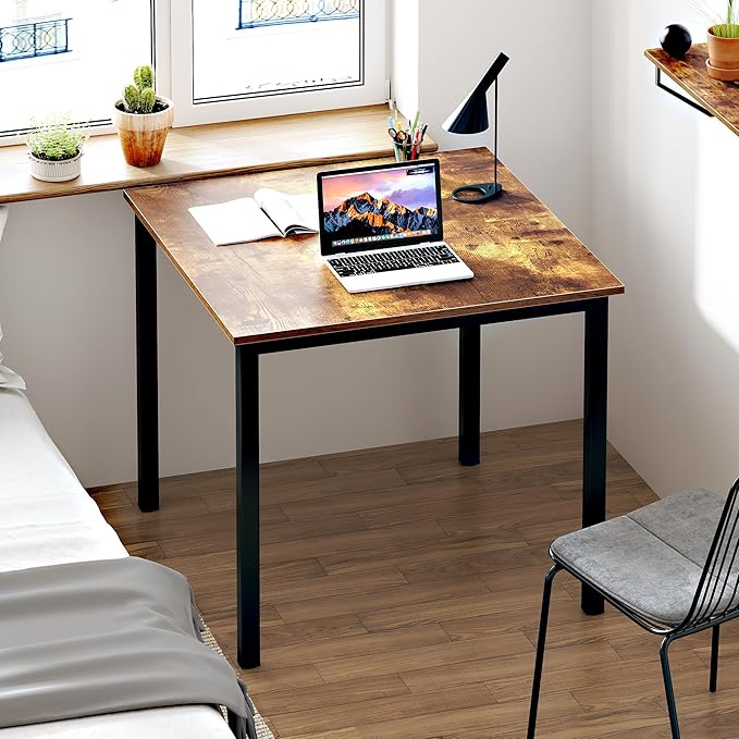 Need Small Square Dining Table- 31-1/2'' Sturdy and Heavy Duty Writing Desk for Small Spaces and Writing Table Desk Breakroom Table, Rustic Brown
