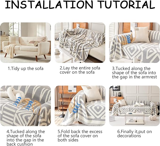 HANDONTIME Grey Armchair Sofa Cushion Covers Boho Sofa Covers Dog Couch Cover for Sofa Recliner Chenille Couch Sofa Slipcover for Pets Sofa Cover Washable Slip Covers for Sofas/Couches, 71" X102"