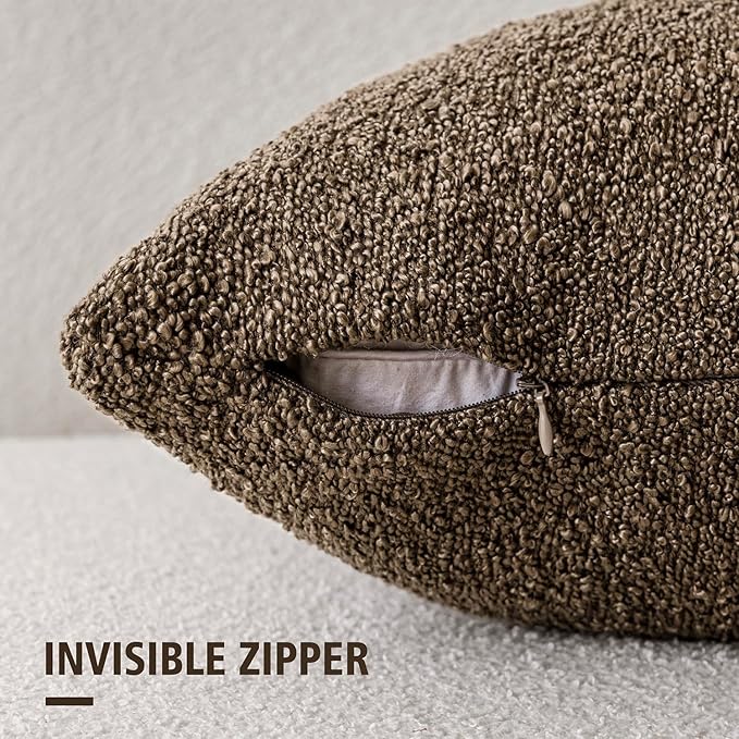 Foindtower Pack of 2, Decorative Textured Boucle Throw Pillow Covers Neutral Accent Solid Pillow Cases Cozy Soft Couch Cushion Case for Chair Sofa Bedroom Living Room Home Decor 22x22 Inch Light Brown