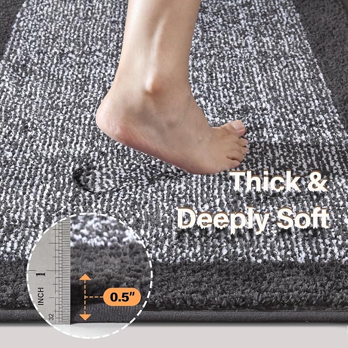 36x24 Large Bathroom Rugs Washable Non Slip, Dark Grey Bath Mat - Image 5