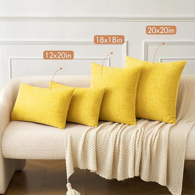 MIULEE Pack of 2 Couch Throw Pillow Covers 12x20 Inch Soft Yellow Chenille - Image 4