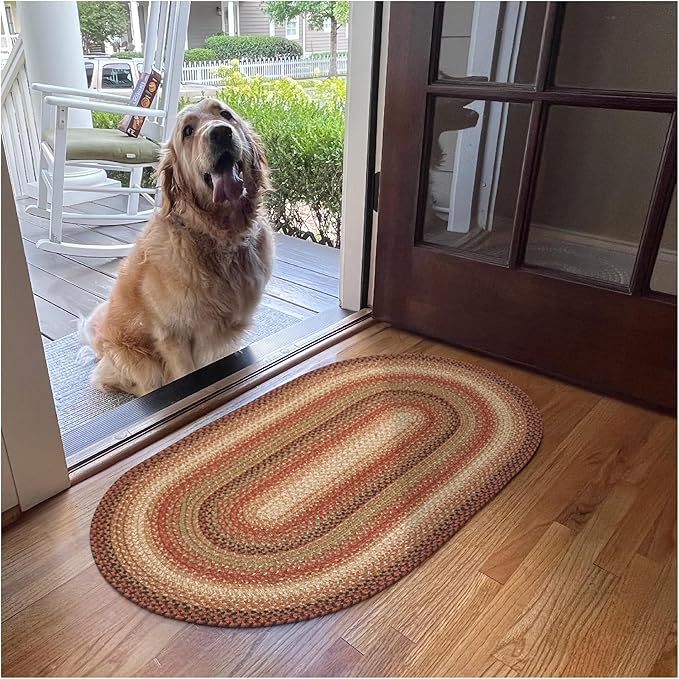 Homespice 20x30” Brown Oval Braided Rug. Gingerbread Brown Jute Oval Rug. Uses- Entryway, Kitchen Rugs, Bathroom Rugs. Reversible, Rustic, Country, Primitive, Farmhouse Decor Rug