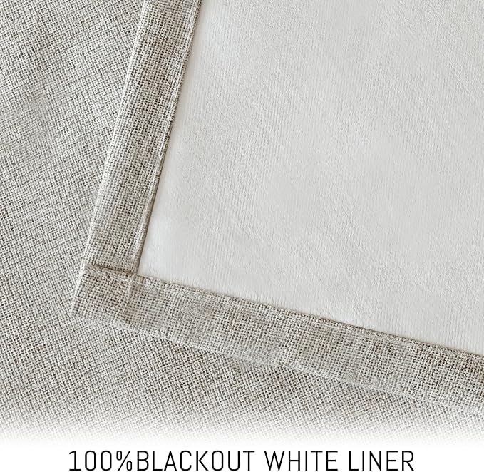 Yakamok Oatmeal Linen Curtains 100% Blackout 90 Inches Long, Room Darkening - Image 3