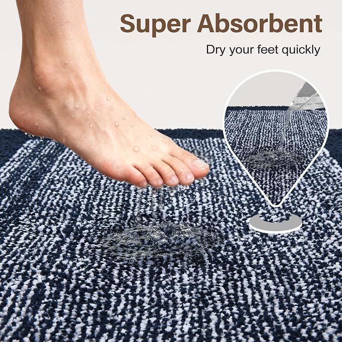 Bathroom Rugs 24x17 Non Slip Washable, Dark Blue Bath Mat - Image 7