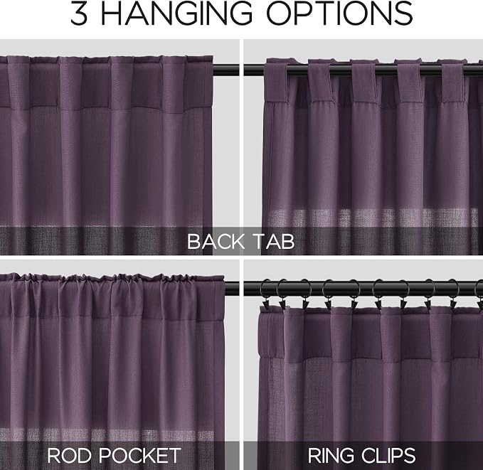 Nanspring Plum Linen Curtains 84 Inch Length 2 Panels Set - Image 2