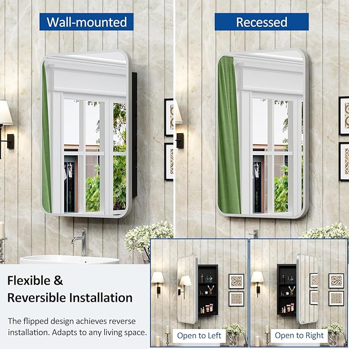 16x24 Inch Medicine Cabinet for Bathroom with Mirror Brushed Silver Metal Framed Recessed Bathroom Medicine Cabinet with Mirror Wall Mounted