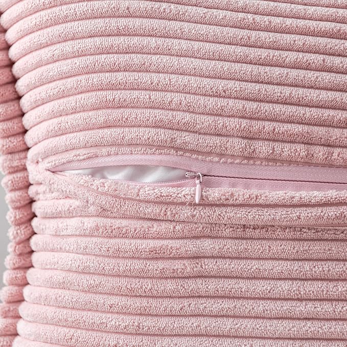 MIULEE Pink Corduroy Decorative Euro Sham Pillow Covers 24x24 Inch - Image 3