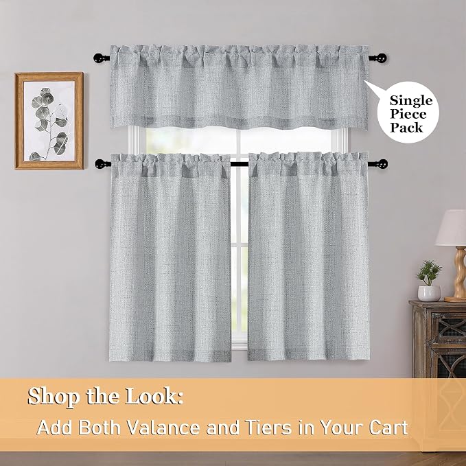 OWENIE Grey Valances for Windows 1 Pcs 22 Inch Length, Light Filtering Textured - Image 6