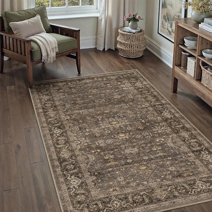 4x5 Washable Area Rug for Living Room Bedroom Vintage Brown Soft Low Pile - Image 3