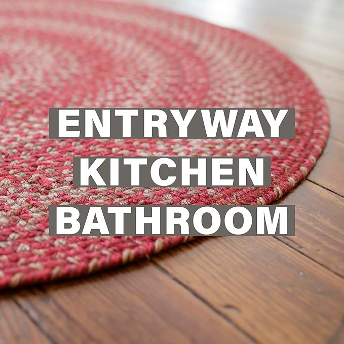 Homespice 20x30” Red Rect. Braided Rug. Apple Pie Red Jute Rug. Uses- Entryway, Kitchen Rugs, Bathroom Rugs. Reversible, Rustic, Country, Primitive, Farmhouse Decor Rug