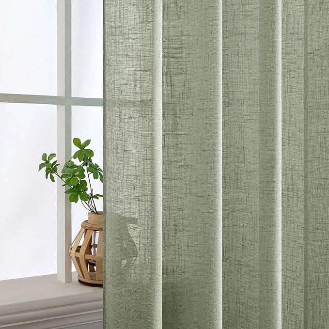 MIULEE Sage Linen Curtains 90 Inch Length 2 Panels - Image 5