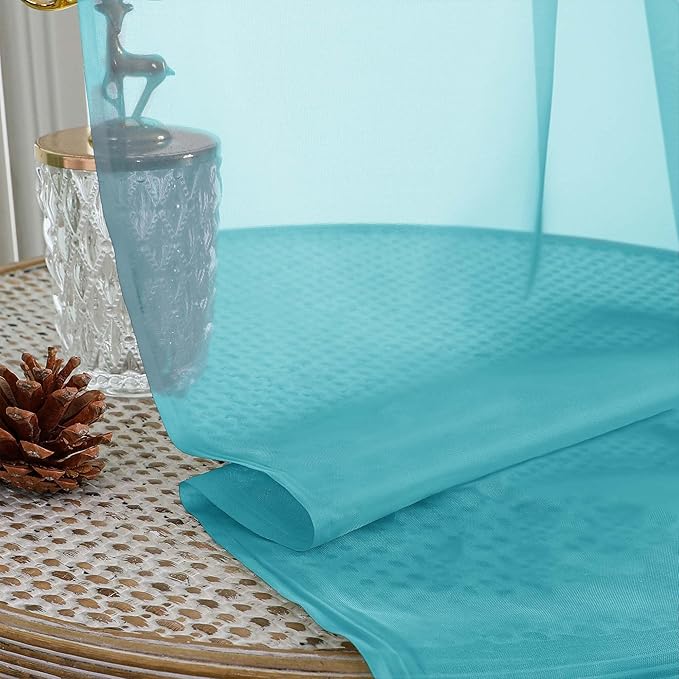 OVZME Turquoise Sheer Curtains 63 Inches Long 2 Panels Set, Light Filtering - Image 2