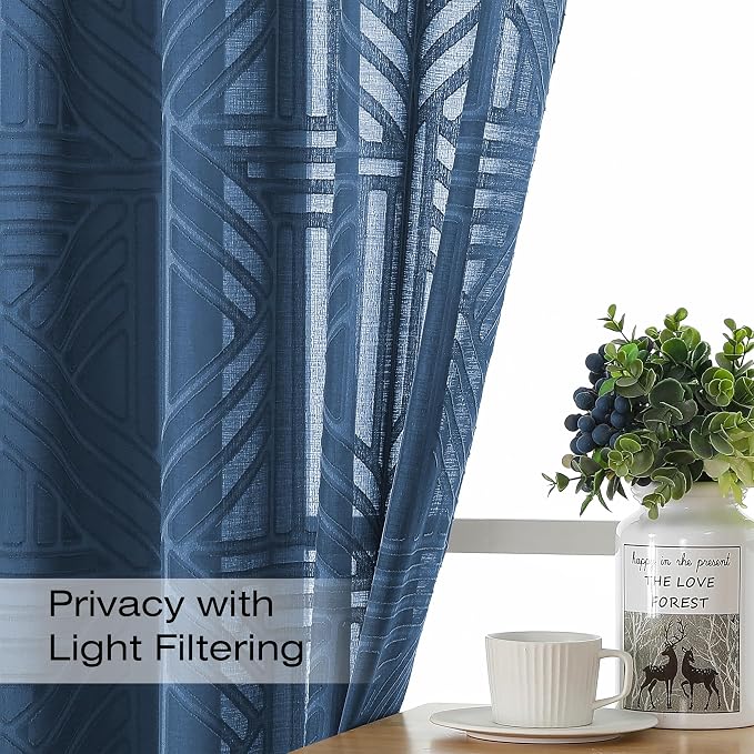 Simplebrand Semi Sheer Dusty Blue Curtains 96 Inches Long 2 Panels, Light - Image 3