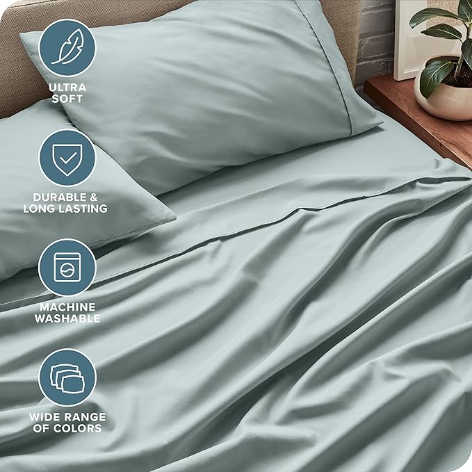 Bare Home Twin XL Sheet Set - 1800 Ultra-Soft Microfiber Twin Extra Long Sheets - Double Brushed - Deep Pockets - Easy Fit - Extra Soft - 3 Piece Set - Bed Sheets & Pillowcases (Twin XL, Sea Spray)