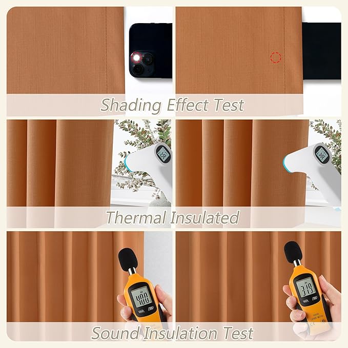 Guken Orange 100% Blackout Linen Curtains 108 Inch Length 2 Panels Set - Image 6
