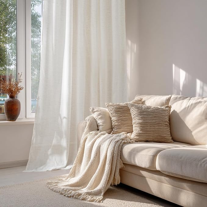 RYB HOME Ivory Sheer Curtains for Living Room, Linen Blend Filter Sunlight - Image 3