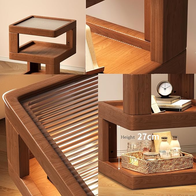 Solid Wood Nightstand,End Tables Bedroom Small Shelf Modern Nightstand Wood Side Table (Walnut Brown-21.3 * 15.8 * 15.8)