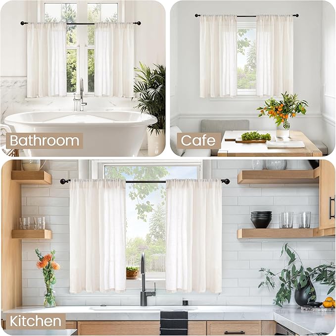 BGment Short Semi Sheer Linen Curtains 30 Inch Length - Image 2