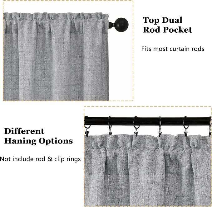 OWENIE Grey Valances for Windows 1 Pcs 24 Inch Length, Light Filtering Textured - Image 4