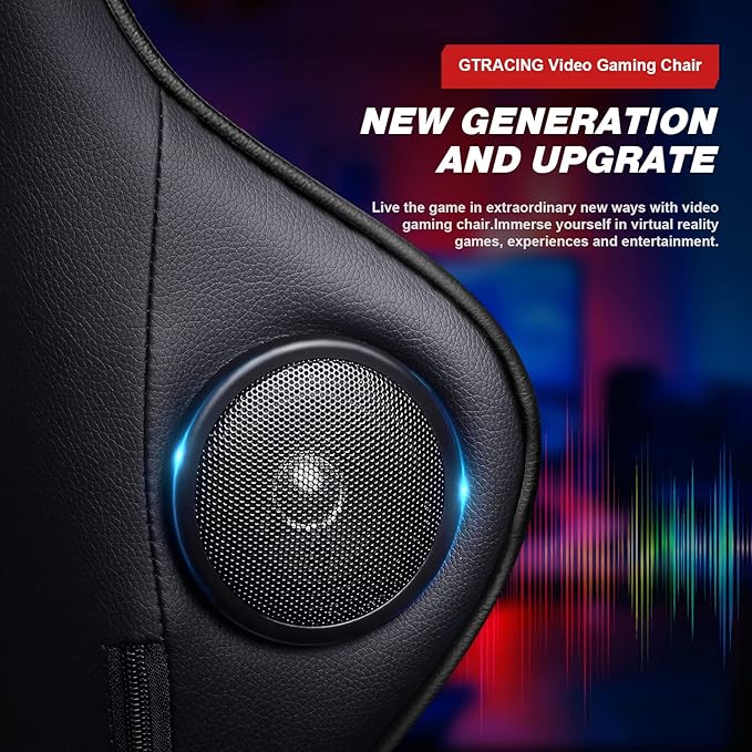 GTRACING Gaming Chair with Footrest Speakers Video Game Chair Bluetooth Music Heavy Duty Ergonomic Computer Office Desk Chair