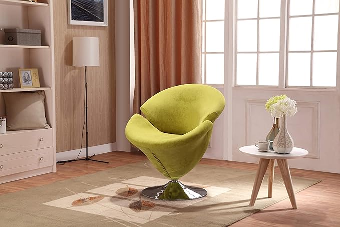 Manhattan Comfort Tulip Swivel Accent Chair with 360° Turn, Modern Flower Inspired Design, Soft Velvet Upholstery, Polished Chrome Base, No Assembly Required, 300 Lbs Capacity, Green