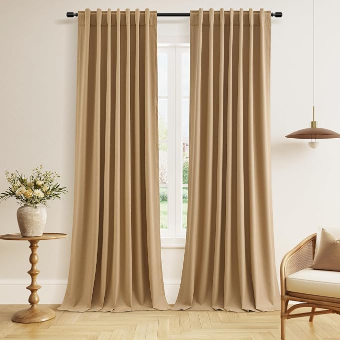 Guken Camel Brown 100% Blackout Linen Curtains 90 Inch Length 2 Panels Set by Guken