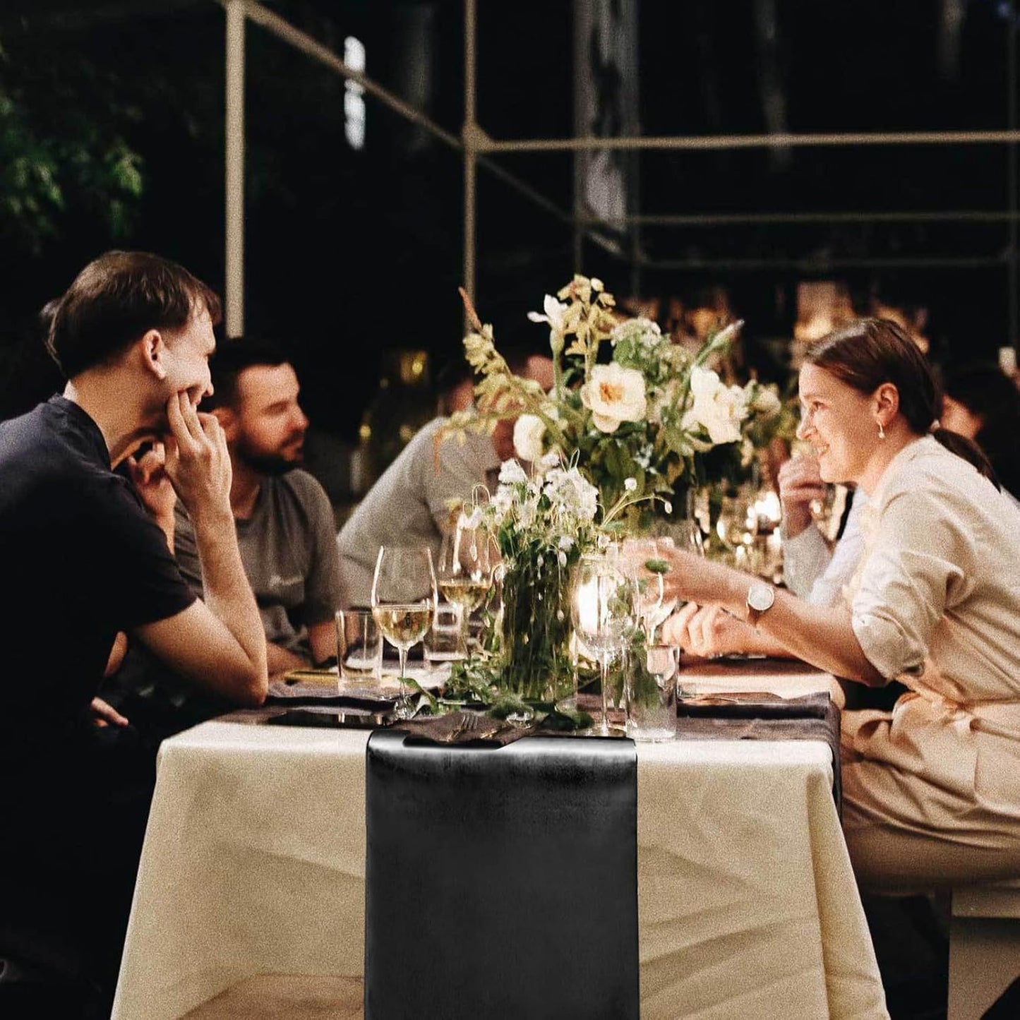 10 Pack Satin Table Runner 12 x 108 Inch Long Black Silk Table Runner for Wedding Party Banquet Birthday Decoration