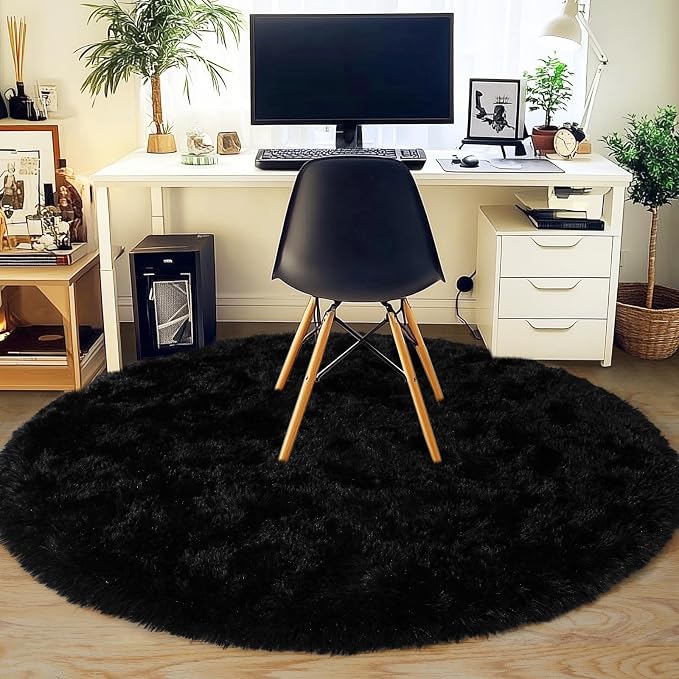 6‘x6’ Black Round Rug for Bedroom, Ultra Soft Fluffy Circle Rug for Kids Girls - Image 7