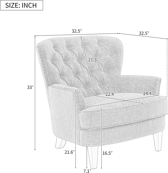 Ball & Cast Accent Chair,Mid-Century Lounge Living Room Chairs with Button Tufting,Upholstered Reading Accent Chair W/Solid Wood Legs and Curved Backrest,for Bedroom,Apartment,Dark Brown