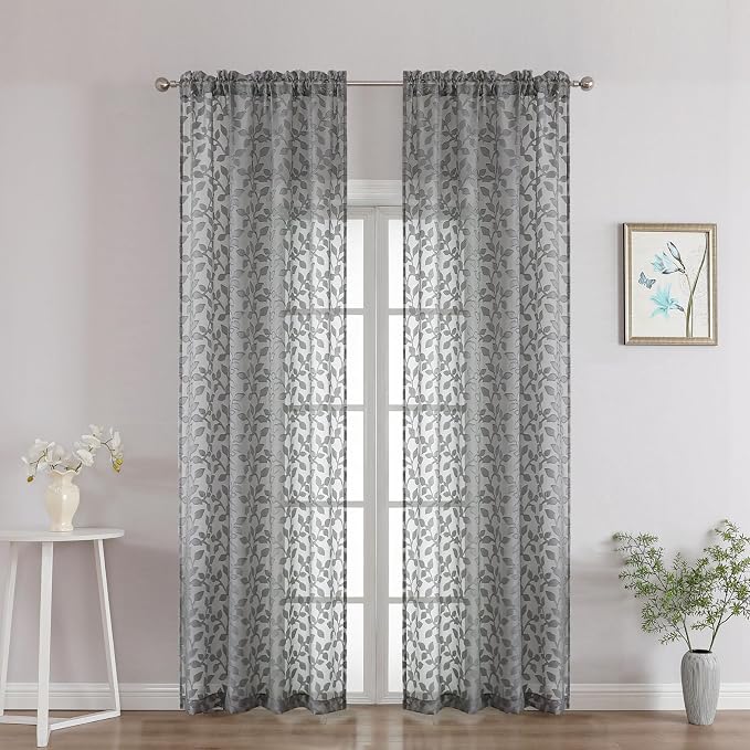 Chyhomenyc Charcoal Grey Sheer Curtains 90 Inch Length 2 Panels Set, Light by Chyhomenyc