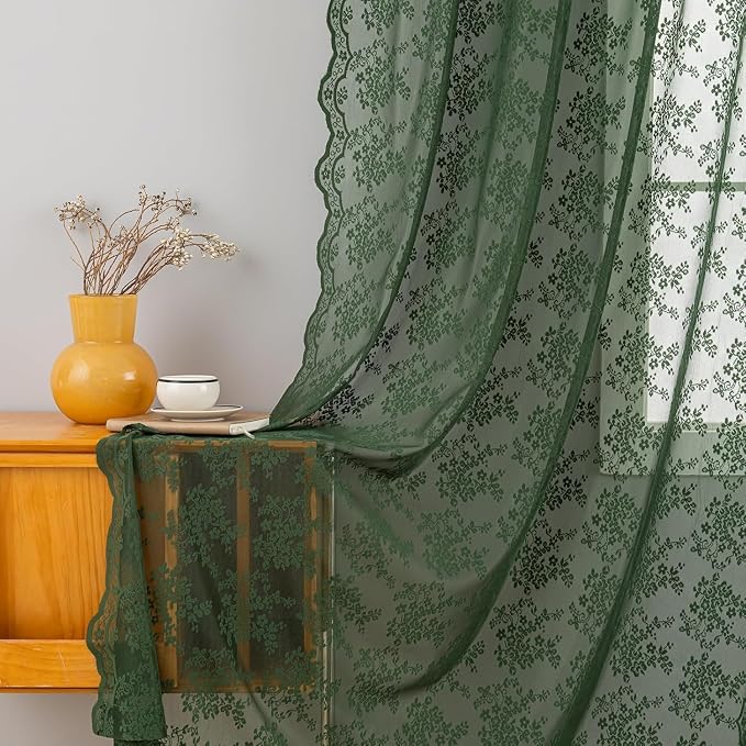 YJ YANJUN Vintage Lace Curtains 108 Inches Long- Victorian Floral Pattern Dark - Image 3