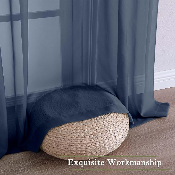 Lecloud Navy Blue Sheer Curtains 108 Inches Long 2 Pcs, Rustic Farmhouse Dual - Image 7