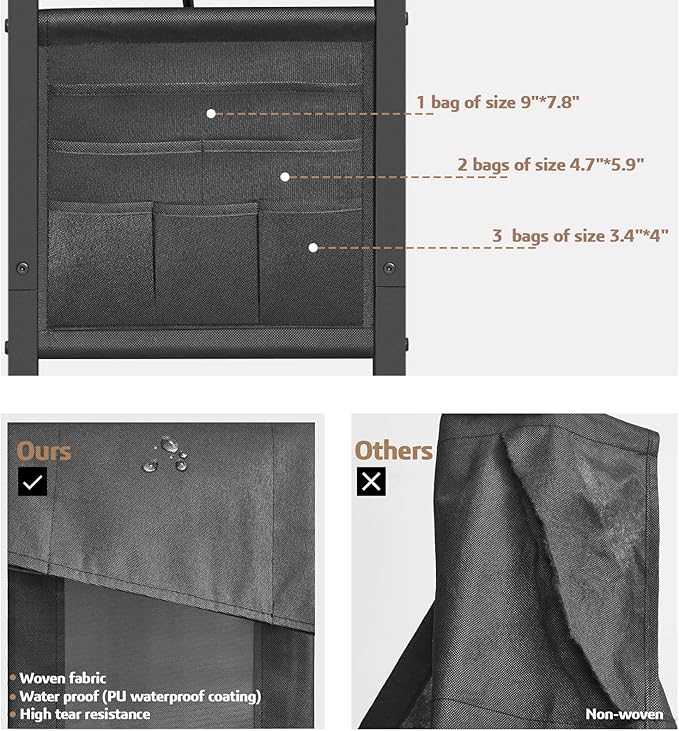 TUTOTAK C Shaped End Table with Charging Station, Side Table for Sofa, Couch Table with Storage Bag, TV Tray Table with 2 USB Ports and Outlets for Living Room, Bedroom TB01BG024