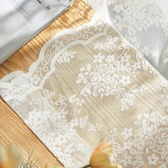 YJ YANJUN Vintage Lace Curtains 120 Inches Long-Antique Floral Ivory Privacy - Image 5