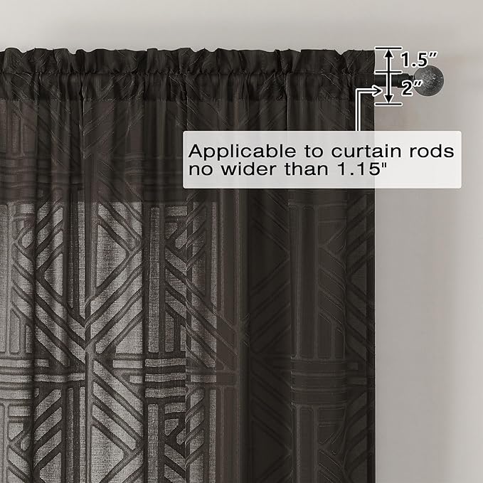 Simplebrand Chocolate Semi Sheer Curtains 45 Inch Length 2 Panels, Geometric - Image 4