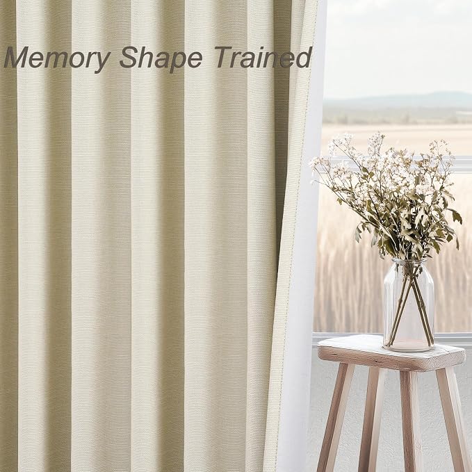 95 Inches Length Cream Colored Custom Blackout Linen Curtains Ivory Cream Pinch - Image 4
