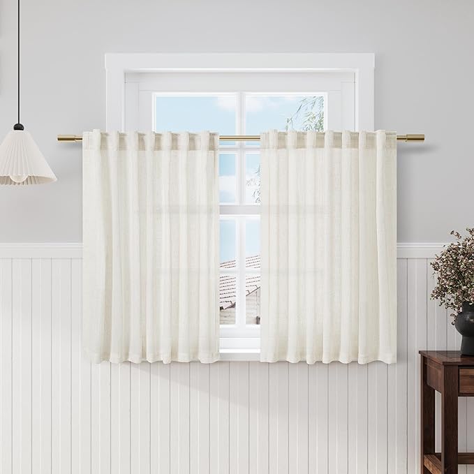 Nanspring Cream Linen Back Tab Rod Pocket Curtains 50 Inch Length by Nanspring