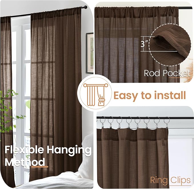 BGment Brown Linen Curtains 63 Inches Long - Image 6