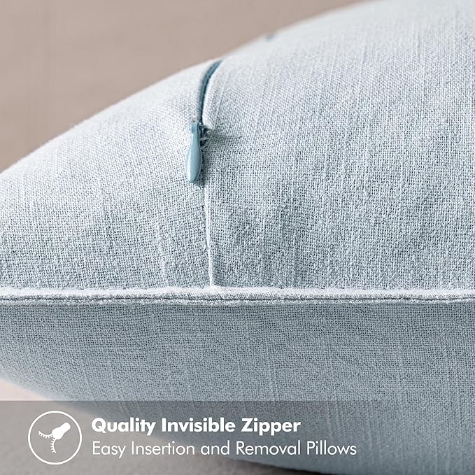 MIULEE Decorative Linen Pillow Covers 18x18 Inch Light Blue ​Boho Farmhouse​ - Image 3