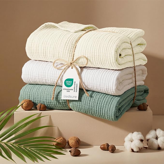 Bedsure 100% Cotton Muslin Blanket Queen Size - Image 5