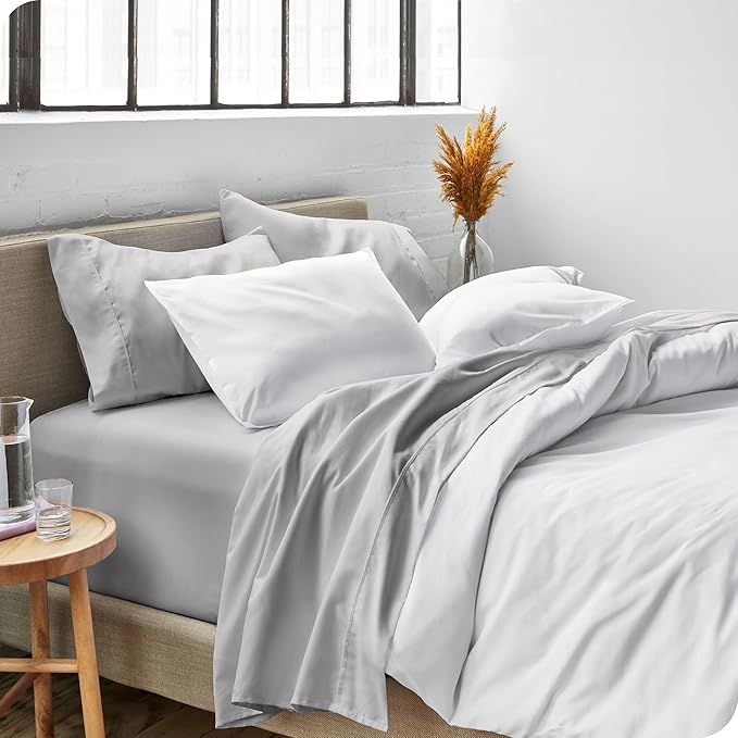 Bare Home Short Queen Sheet Set - 1800 Ultra-Soft Microfiber - Double Brushed - Deep Pockets - Easy Fit - 4 Piece Set - Bed Sheets (Short Queen, Light Grey)