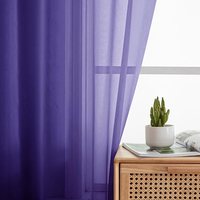 Simplebrand Purple Sheer Curtains 96 Inches Long, Light Filtering Rod Pocket - Image 5