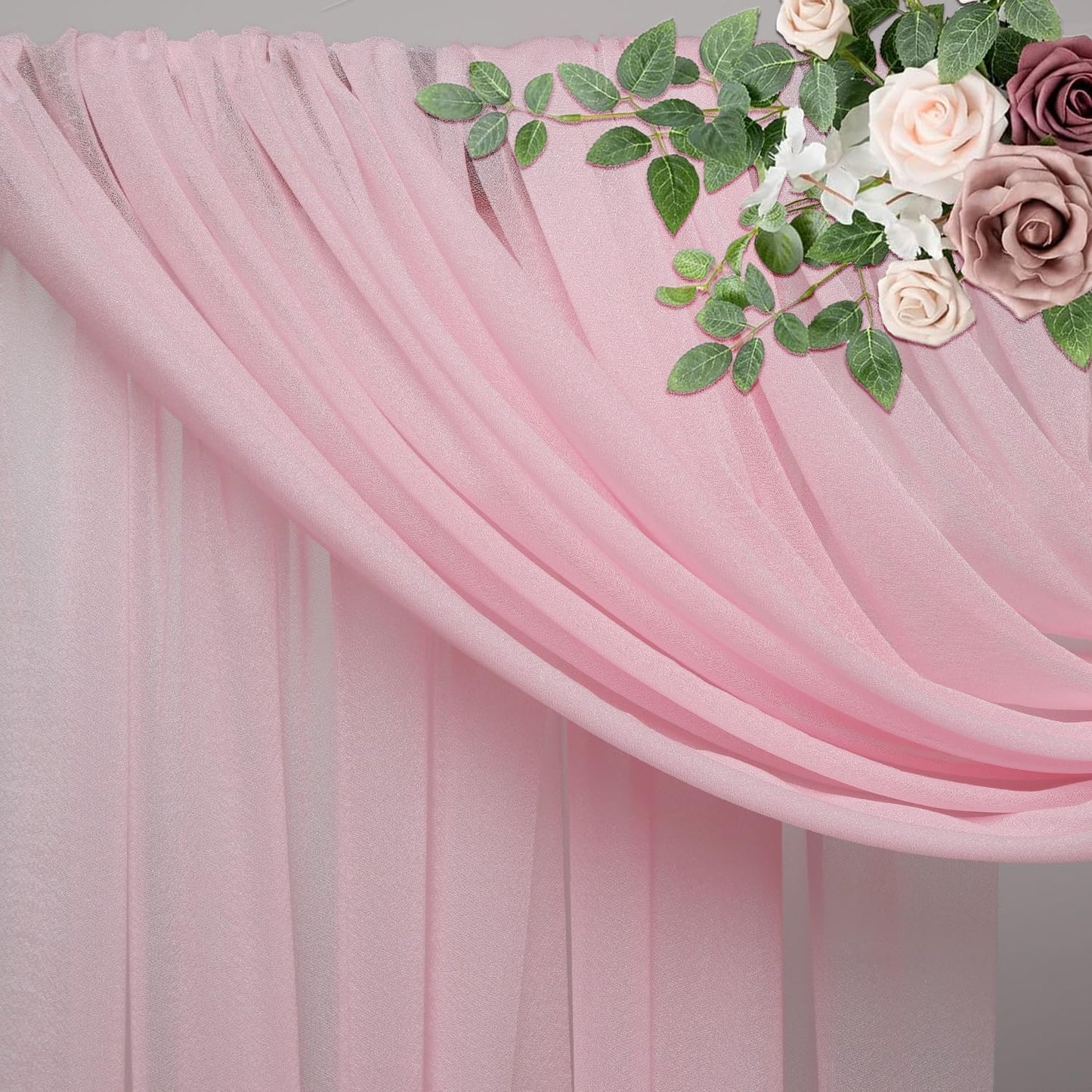 Wedding Arch Draping Fabric 4 Panels 28.7" x 20FT Blush Pink Sheer Chiffon Backdrop Drapes for Wedding Ceremony Birthday Party Bridal Shower Outdoor Decoration