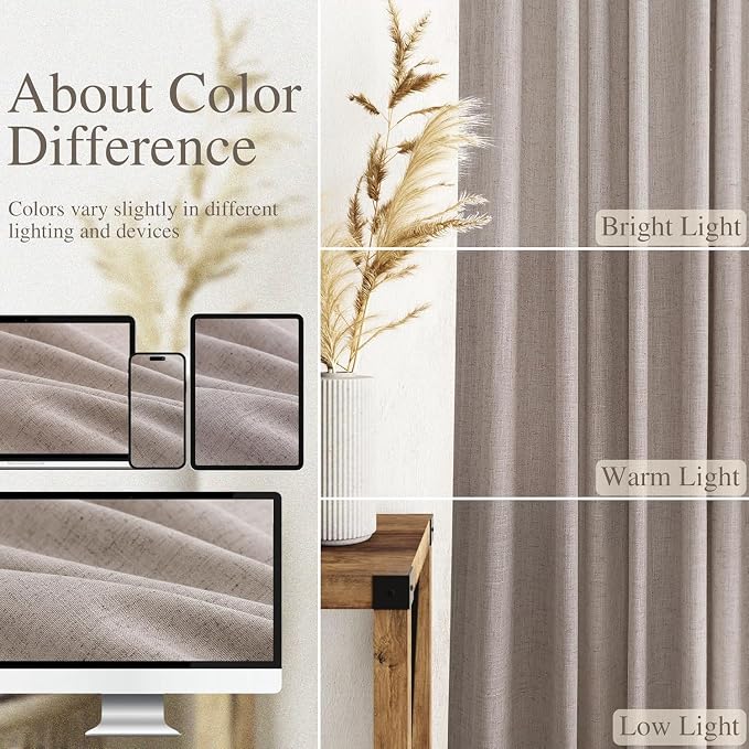 Brownish Grey Linen Curtains for Living Room Extra Long 126 Inches Long Back - Image 3